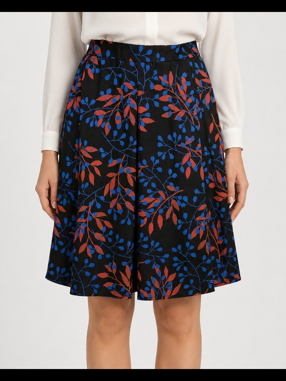 LuLaRoe Madison Womens Navy/Coral Floral Pleated A-Line Mini Skirt Size M